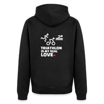 Ich Liebe Triathlon - Unisex Premium Bio Zip Hoodie - Schwarz - Hinten - Nico (187cm)