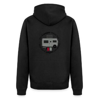 Ein Camper muss tun was ein Camper tun muss Spruch - Unisex Premium Bio Zip Hoodie - Schwarz - Hinten - Nico (187cm)