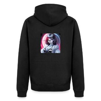 🌙 Umarme das Neon-Mondlicht 🌙 - Unisex Premium Bio Zip Hoodie - Schwarz - Hinten - Nico (187cm)