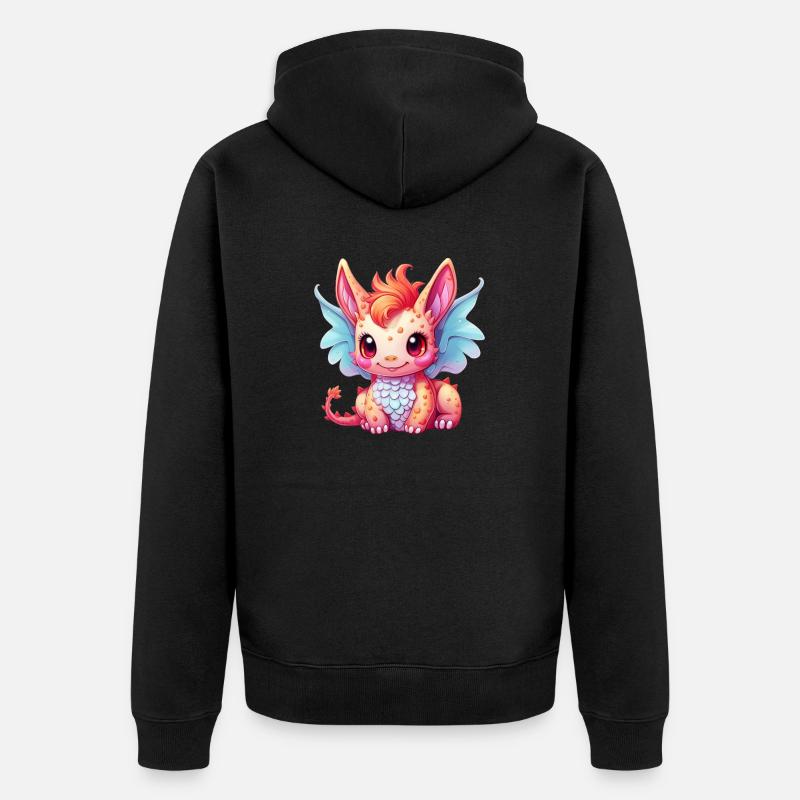 Dragon Kawaii Dessin - Veste à capuche bio Premium Unisexe - noir