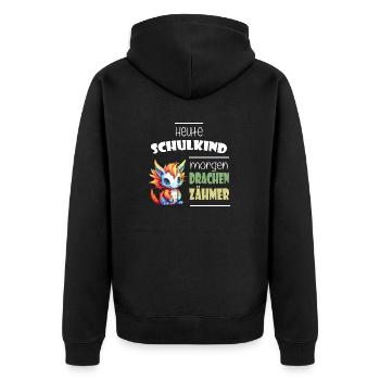 Einschulung Schulkind Drachen - Unisex Premium Bio Zip Hoodie - Schwarz - Hinten - Nico (187cm)