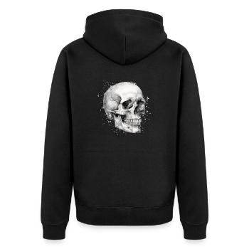 Bleistift-Totenkopf - Unisex Premium Bio Zip Hoodie - Schwarz - Hinten - Nico (187cm)