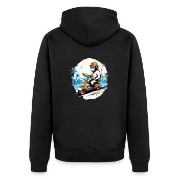 Zeze den Affen auf dem Roller - Unisex Premium Bio Zip Hoodie - Schwarz - Hinten - Nico (187cm)