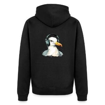Limi, die audiophile Möwe - Unisex Premium Bio Zip Hoodie - Schwarz - Hinten - Nico (187cm)