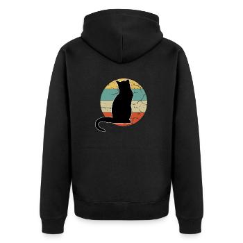 Retro Vibes and cat Delights: The Cat-Tastic - Unisex Premium Organic Zip Hoodie - black - Back - Nico (187cm)