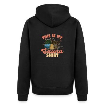 This is my Sauna shirt Spa Massage Banja Saunaclub - Unisex Premium Bio Zip Hoodie - Schwarz - Hinten - Nico (187cm)