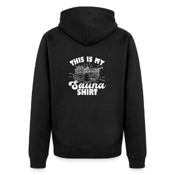 This is my Sauna shirt Spa Massage Banja Saunaclub - Unisex Premium Bio Zip Hoodie - Schwarz - Hinten - Nico (187cm)