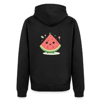 Freundliche Wassermelone - Unisex Premium Bio Zip Hoodie - Schwarz - Hinten - Nico (187cm)