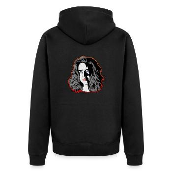 Eine Frau wie aus einem noir Film orange - Unisex Premium Bio Zip Hoodie - Schwarz - Hinten - Nico (187cm)