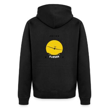 meine superkraft ist fliegen - Unisex Premium Bio Zip Hoodie - Schwarz - Hinten - Nico (187cm)