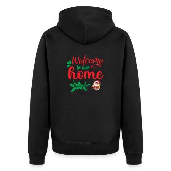 Willkommen in unserem Haus - Weihnachtshumor - Unisex Premium Bio Zip Hoodie - Schwarz - Hinten - Nico (187cm)