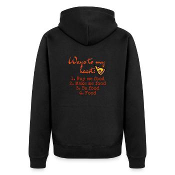 I love clothes / Ways to my heart - Unisex Premium Bio Zip Hoodie - Schwarz - Hinten - Nico (187cm)
