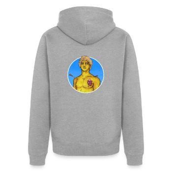 SAINT SÉBASTIEN - Unisex Premium Organic Zip Hoodie - heather grey - Back - Nico (187cm)