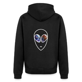 Alien looking in Space - Galaxie Augen - Unisex Premium Bio Zip Hoodie - Schwarz - Hinten - Nico (187cm)