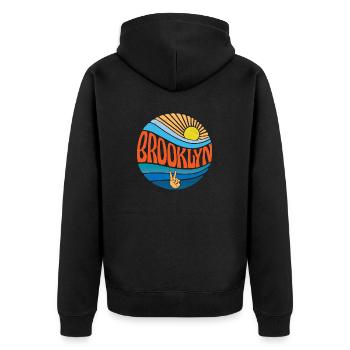 Brooklyn Shirt Vintage Sunset Brooklyn Groovy Tie - Unisex Premium Organic Zip Hoodie - black - Back - Nico (187cm)