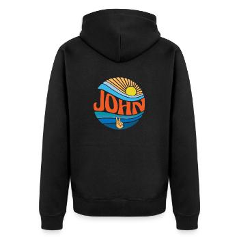 John Shirt Vintage Sunset John Groovy Tie Dye - Unisex Premium Bio Zip Hoodie - Schwarz - Hinten - Nico (187cm)