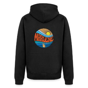 Marlene Hemd Vintage Sunset Marlene Groovy Krawatte - Unisex Premium Bio Zip Hoodie - Schwarz - Hinten - Nico (187cm)