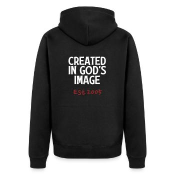 Créé à l’image de Dieu est 2005 - Veste à capuche bio Premium Unisexe - noir - Dos - Nico (187cm)