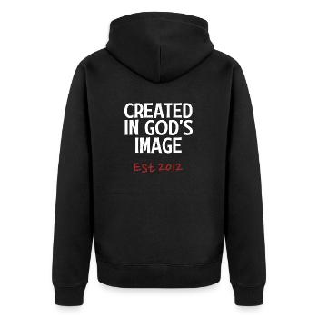 Créé à l’image de Dieu est 2012 - Veste à capuche bio Premium Unisexe - noir - Dos - Nico (187cm)
