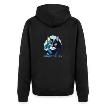 Katze Persönlichkeit - Unisex Premium Bio Zip Hoodie - Schwarz - Hinten - Nico (187cm)