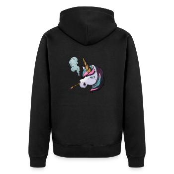 Einhorn raucht Zigarette - Unisex Premium Bio Zip Hoodie - Schwarz - Hinten - Nico (187cm)