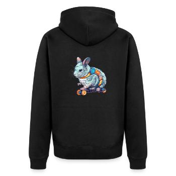 Ein schöner Chinchilla fährt auf einem Scateboard - Unisex Premium Bio Zip Hoodie - Schwarz - Hinten - Nico (187cm)