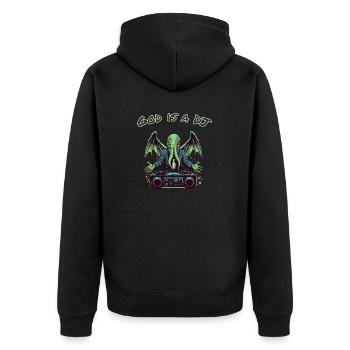 Cthulhu is a DJ - Unisex Premium Bio Zip Hoodie - Schwarz - Hinten - Nico (187cm)