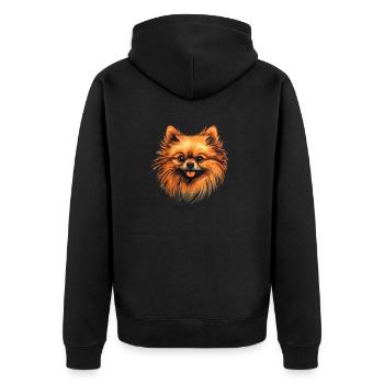 Pomeranian Zwergspitz Zeichnung - Unisex Premium Bio Zip Hoodie - Schwarz - Hinten - Nico (187cm)