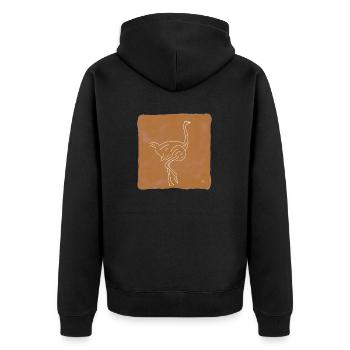 "Strauss", Boho Line Art Design, Serie "Desert" - Unisex Premium Bio Zip Hoodie - Schwarz - Hinten - Nico (187cm)