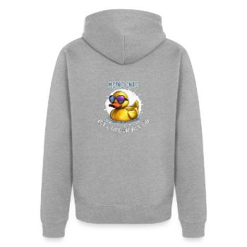 Meine Ente ist coller als du! - Unisex Premium Bio Zip Hoodie - Grau meliert - Hinten - Nico (187cm)