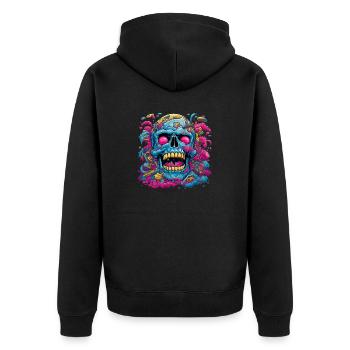 Totenkopf Skull Schädel Wasserfarben Top Design - Unisex Premium Bio Zip Hoodie - Schwarz - Hinten - Nico (187cm)