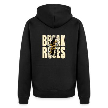 BREAK RULES - Unisex Premium Bio Zip Hoodie - Schwarz - Hinten - Nico (187cm)