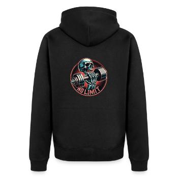 keine Grenze Skull im Workout Bodybuilding Hantel - Unisex Premium Bio Zip Hoodie - Schwarz - Hinten - Nico (187cm)