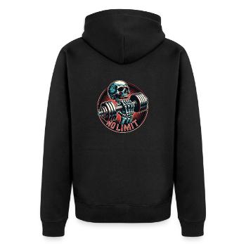 keine Grenze Skull im Workout Bodybuilding Hantel - Unisex Premium Bio Zip Hoodie - Schwarz - Hinten - Nico (187cm)
