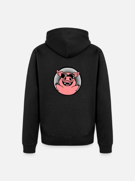 Circle Cool Sunglasses Pig - Unisex Premium Organic Zip Hoodie - black