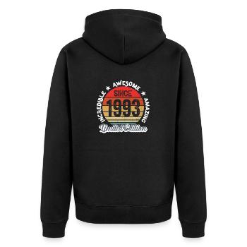 erstaunlich seit 1993 - Jubiläum - Unisex Premium Bio Zip Hoodie - Schwarz - Hinten - Nico (187cm)