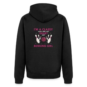 Une fille de bowling chic et un peu intelligente - Veste à capuche bio Premium Unisexe - noir - Dos - Nico (187cm)
