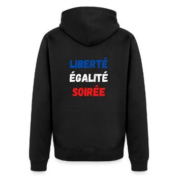 Liberté égalité soirée - Veste à capuche bio Premium Unisexe - noir - Dos - Nico (187cm)