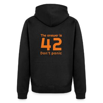 Die Antwort ist 42, keine Panik - Unisex Premium Bio Zip Hoodie - Schwarz - Hinten - Nico (187cm)