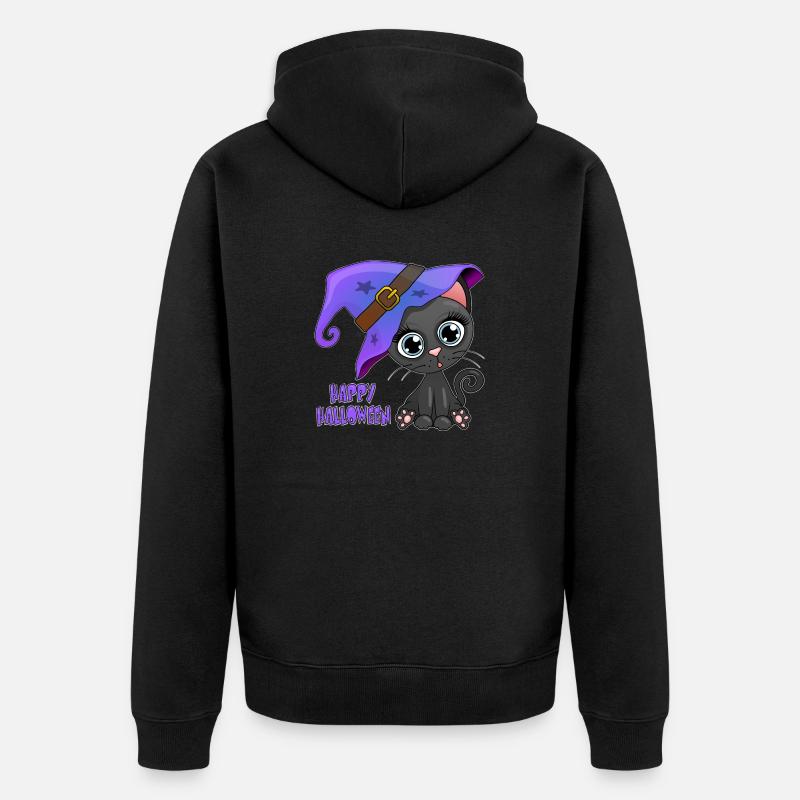 Entzückendes Halloween-Kätzchen - Unisex Premium Bio Zip Hoodie - Schwarz