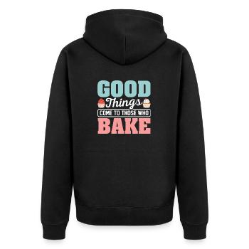 Good Things Come Tho Those Who Bake Cookie Pies - Unisex Premium Bio Zip Hoodie - Schwarz - Hinten - Nico (187cm)