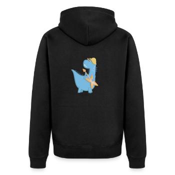 Dinosaure bleu rocker guitar electrique - Veste à capuche bio Premium Unisexe - noir - Dos - Nico (187cm)