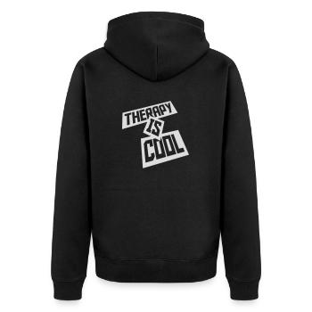therapy is cool Zitat - Unisex Premium Bio Zip Hoodie - Schwarz - Hinten - Nico (187cm)