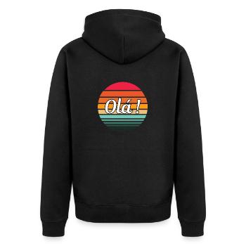 Hello! - Unisex Premium Organic Zip Hoodie - black - Back - Nico (187cm)