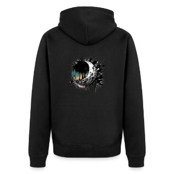 Mond Farbtropfen Schwarz Bunt - Unisex Premium Bio Zip Hoodie - Schwarz - Hinten - Nico (187cm)