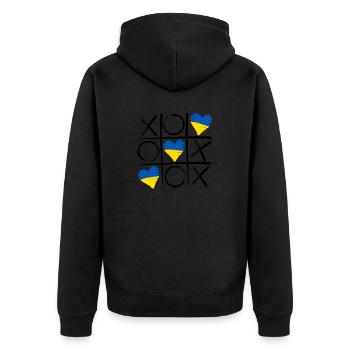 Herzliches Ukr-TicToe - Unisex Premium Bio Zip Hoodie - Schwarz - Hinten - Nico (187cm)