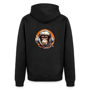 Weltraum Affe Retro Zeichnung - Unisex Premium Bio Zip Hoodie - Schwarz - Hinten - Nico (187cm)