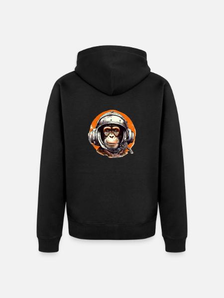 Space Monkey Retro Drawing - Unisex Premium Organic Zip Hoodie - black