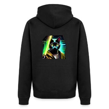 Katze mit Lichtschwert - Unisex Premium Bio Zip Hoodie - Schwarz - Hinten - Nico (187cm)