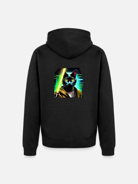 Katze mit Lichtschwert - Unisex Premium Bio Zip Hoodie - Schwarz